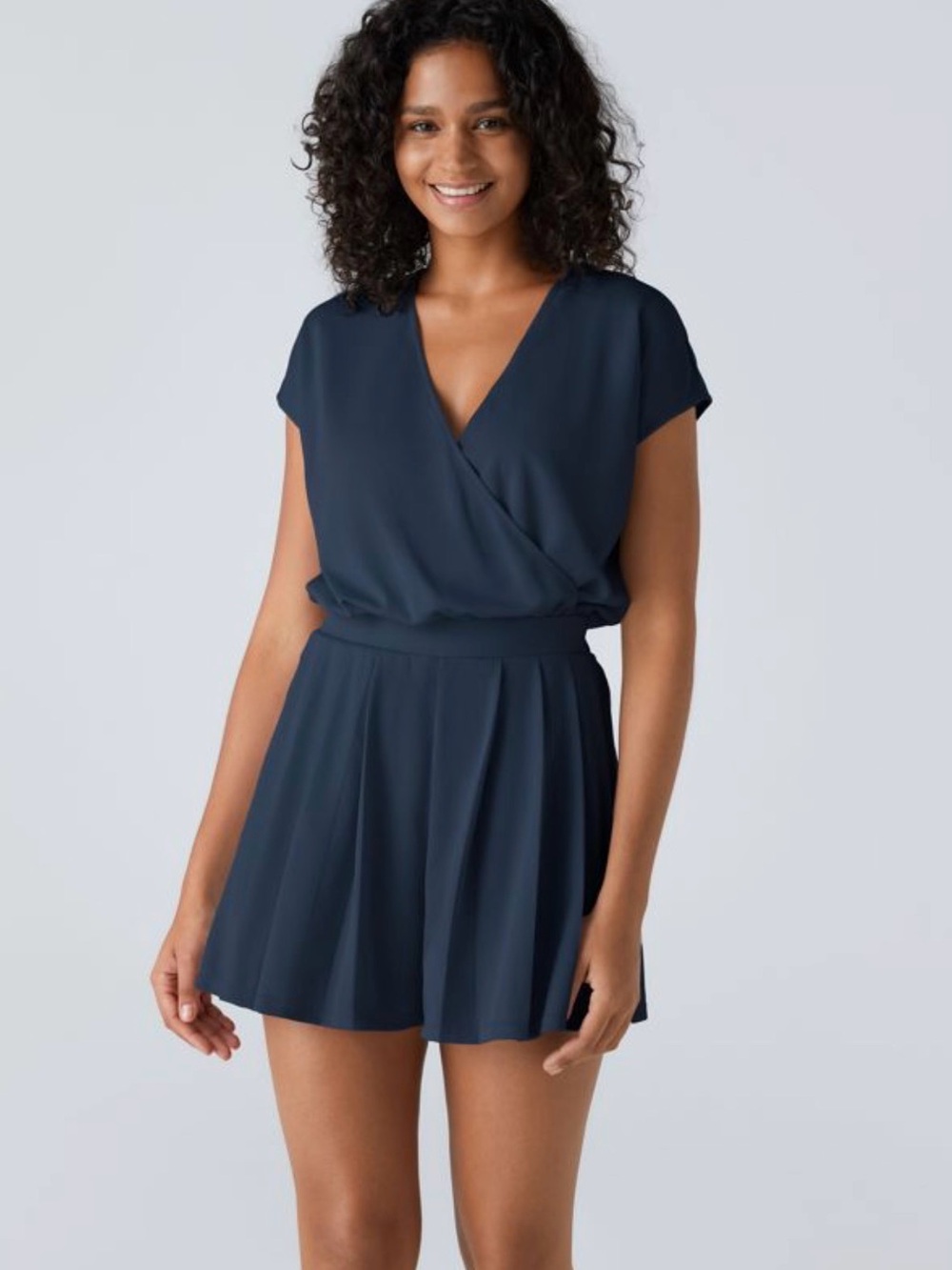 HALARA Navy Blue Short Sleeve Waffle Romper